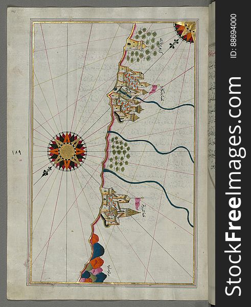 Illuminated Manuscript, Map Of The Italian Coast South Of Ancona As Far As The Town Of Pescara &x28;BeshÄre&x29; From Book On N