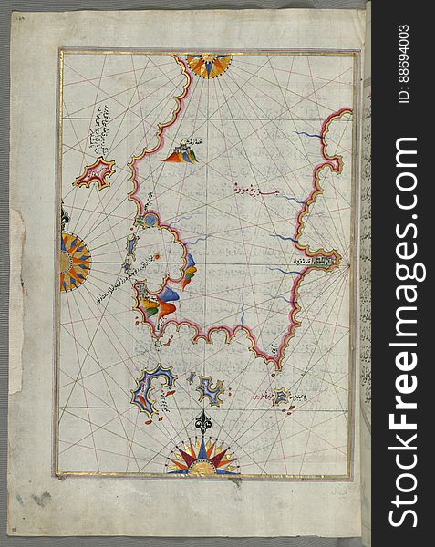 Illuminated Manuscript, Eastern part of the Peloponnese &#x28;Morea, Mora&#x29; peninsula from Book on Navigation, Walters Art Mu