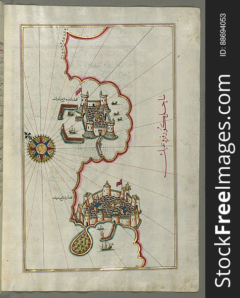 Illuminated Manuscript, Map of the coastline from Izola &#x28;Īzele&#x29; as far as Koper &#x28;Capodistria, Dishtriye&#x29; &#x2