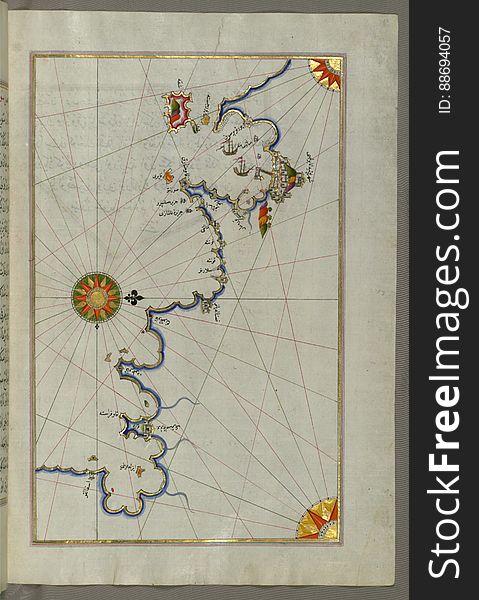 Illuminated Manuscript, Map of the western Italian coast as far as Naples &#x28;Pūlye Anāpūlīsī&#x29;and the island if Ischia