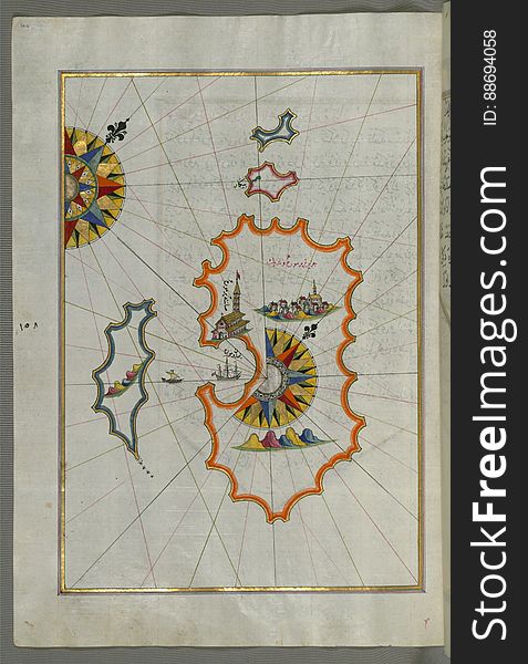 Illuminated Manuscript, Map of Premuda &#x28;Premūde Venedīk&#x29; island west off the Pag Island &#x28;Croatia&#x29; from Book