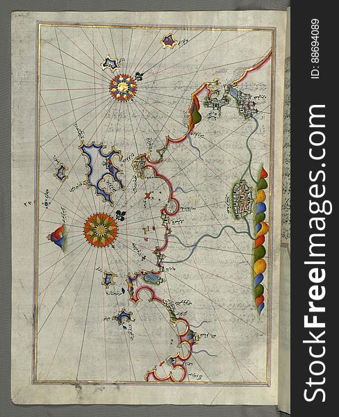 Illuminated Manuscript, Map Of The Western Italian Coast As Far As The City Of Pisa &x28;PÄ«ze&x29; From Book On Navigation, Wal