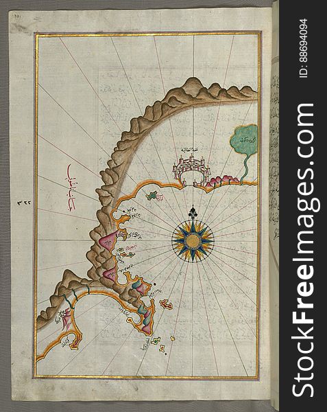 Illuminated Manuscript, Map of the Anatolian coast from Alanya &#x28;ʿAlāʾiye Alaiye&#x29; to Andalye &#x28;Antalya, formerly k