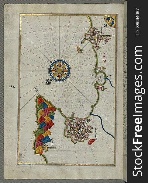 Illuminated Manuscript, Map Of The Coastline From Mafredonia As Far As Barletta On The Italian Coast From Book On Navigation, Walt