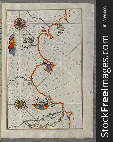 Illuminated Manuscript, Map Of The Algerian Coast Around Ora From Melilla &x28;MalÄ«lah&x29; And Northwest Of Tlemcen &x28;Tili