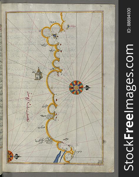 Illuminated Manuscript, Map Of The Egyptian Coast From MatrÅ«á¸¥ East Towards Alexandria From Book On Navigation, Walters Art Muse