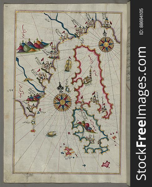 Illuminated Manuscript, Map Of Cres &x28;Cherso, QÄrsÅ«&x29;, LoÅ¡inj &x28;FeghÄle&x29; And Unije Islands &x28;Croatia&x29