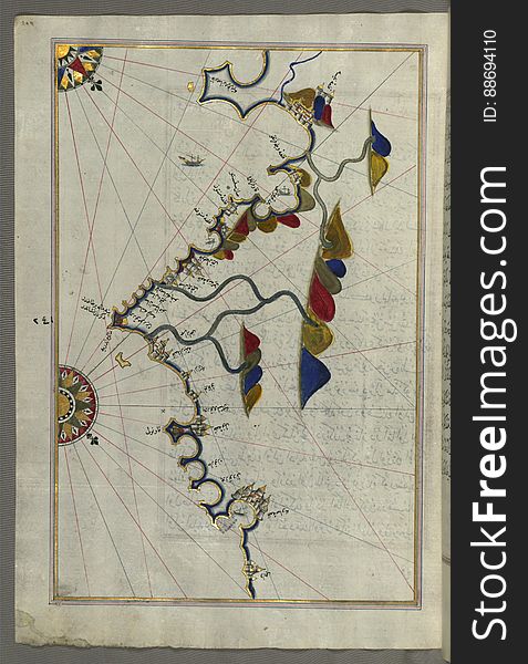 Illuminated Manuscript, Map Of The French Coast From The Italian Border As Far As Nice &x28;NÄ«se&x29; From Book On Navigation,