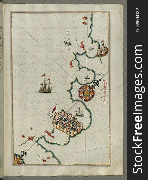 Illuminated Manuscript, Map Of The Coastline From Rovinj North &x28;Croatia&x29; From Book On Navigation, Walters Art Museum Ms.