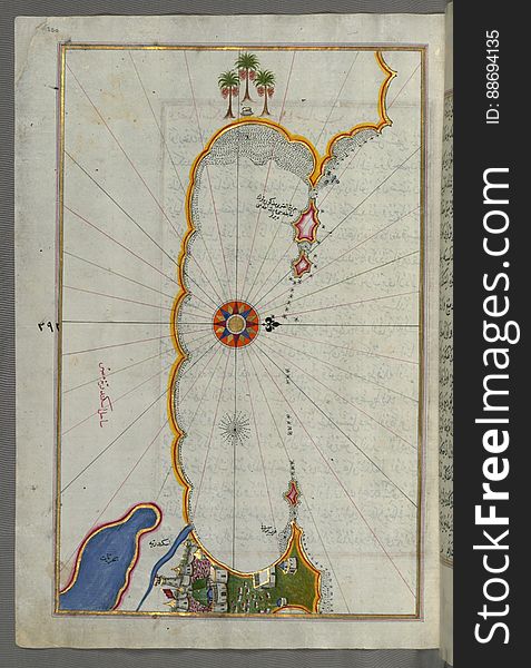 Illuminated Manuscript, Map Of The Coast Of Alexandria &x28;IskandarÄ«yah&x29; Showing A Portion Of The Town Itself From Book On