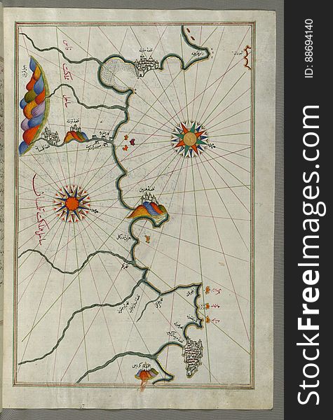 Illuminated Manuscript, Map Of The Moroccan And Algerian Coast From Melilla &x28;MalÄ«lah&x29; And Northwest Of Tlemcen &x28;Ti