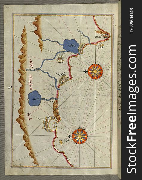 Illuminated Manuscript, Map Of The Anatolian Coast From Alanya &x28;Ê¿AlÄÊ¾iye Alaiye&x29; To Andalye &x28;Antalya, Formerly K