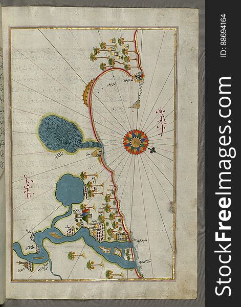 Illuminated Manuscript, Map Of The Egyptian Coast From Alexandria &x28;IskandarÄ«yah&x29; As Far As The City Of RashÄ«d &x28;Ro