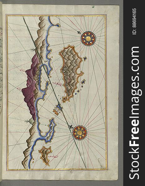 Illuminated Manuscript, Map of the Islands off the shores of Finike &#x28;Turkey&#x29; from Book on Navigation, Walters Art Museum