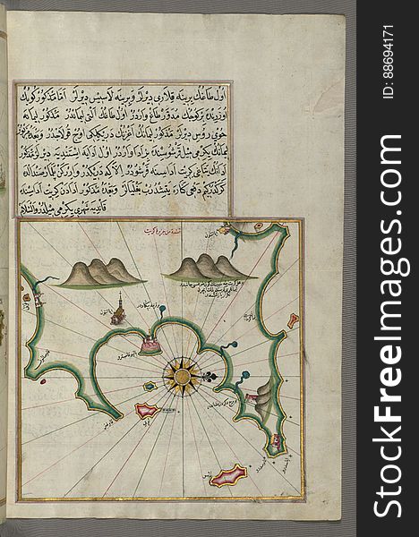 Originally composed in 932 AH / 1525 CE and dedicated to Sultan Süleyman I &#x28;&quot;The Magnificent&quot;&#x29;, this great work by Piri Reis &#x28;d. 962 AH / 1555 CE&#x29; on navigation was later revised and expanded. The present manuscript, made mostly in the late 11th AH / 17th CE century, is based on the later expanded version with some 240 exquisitely executed maps and portolan charts. They include a world map &#x28;fol.41a&#x29; with the outline of the Americas, as well as coastlines &#x28;bays, capes, peninsulas&#x29;, islands, mountains and cities of the Mediterranean basin and the Black Sea. The work starts with the description of the coastline of Anatolia and the islands of the Aegean Sea, the Peloponnese peninsula and eastern and western coasts of the Adriatic Sea. It then proceeds to describe the western shores of Italy, southern France, Spain, North Africa, Palestine, Israel, Lebanon, Syria, western Anatolia, various islands north of Crete, Sea of Marmara, Bosporus and the Black Sea. It ends with a map of the shores of the the Caspian Sea &#x28;fol.374a&#x29;. See this manuscript page by page at the Walters Art Museum website: art.thewalters.org/viewwoa.aspx?id=19195. Originally composed in 932 AH / 1525 CE and dedicated to Sultan Süleyman I &#x28;&quot;The Magnificent&quot;&#x29;, this great work by Piri Reis &#x28;d. 962 AH / 1555 CE&#x29; on navigation was later revised and expanded. The present manuscript, made mostly in the late 11th AH / 17th CE century, is based on the later expanded version with some 240 exquisitely executed maps and portolan charts. They include a world map &#x28;fol.41a&#x29; with the outline of the Americas, as well as coastlines &#x28;bays, capes, peninsulas&#x29;, islands, mountains and cities of the Mediterranean basin and the Black Sea. The work starts with the description of the coastline of Anatolia and the islands of the Aegean Sea, the Peloponnese peninsula and eastern and western coasts of the Adriatic Sea. It then proceeds to describe the western shores of Italy, southern France, Spain, North Africa, Palestine, Israel, Lebanon, Syria, western Anatolia, various islands north of Crete, Sea of Marmara, Bosporus and the Black Sea. It ends with a map of the shores of the the Caspian Sea &#x28;fol.374a&#x29;. See this manuscript page by page at the Walters Art Museum website: art.thewalters.org/viewwoa.aspx?id=19195