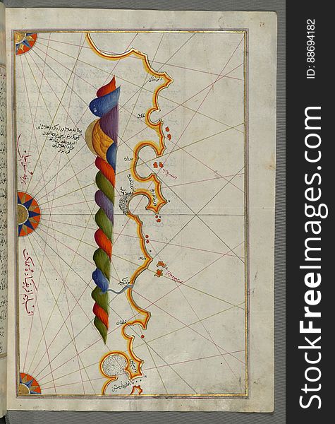 Illuminated Manuscript, Map Of The Libyan Coast Towards To Egyptian Border From Book On Navigation, Walters Art Museum Ms. W.658,