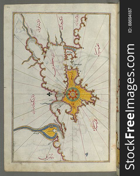 Illuminated Manuscript, Map of the Crimea &#x28;Qrīm&#x29;, the Sea of Azov, and the mouth of the Dnieper from Book on Navigation