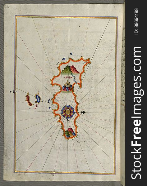 Illuminated Manuscript, Map Of The Island Of Anafi &x28;AnÄfiyah&x29;, East Of Thera &x28;Thira&x29; From Book On Navigation