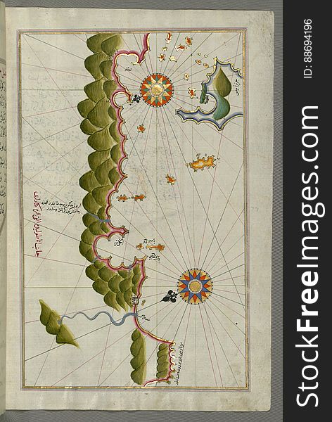 Illuminated Manuscript, Map of some unidentified islands off the southern Anatolian coast from Book on Navigation, Walters Art Mus