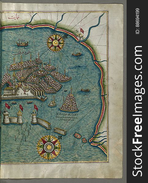 Originally composed in 932 AH / 1525 CE and dedicated to Sultan Süleyman I &#x28;&quot;The Magnificent&quot;&#x29;, this great work by Piri Reis &#x28;d. 962 AH / 1555 CE&#x29; on navigation was later revised and expanded. The present manuscript, made mostly in the late 11th AH / 17th CE century, is based on the later expanded version with some 240 exquisitely executed maps and portolan charts. They include a world map &#x28;fol.41a&#x29; with the outline of the Americas, as well as coastlines &#x28;bays, capes, peninsulas&#x29;, islands, mountains and cities of the Mediterranean basin and the Black Sea. The work starts with the description of the coastline of Anatolia and the islands of the Aegean Sea, the Peloponnese peninsula and eastern and western coasts of the Adriatic Sea. It then proceeds to describe the western shores of Italy, southern France, Spain, North Africa, Palestine, Israel, Lebanon, Syria, western Anatolia, various islands north of Crete, Sea of Marmara, Bosporus and the Black Sea. It ends with a map of the shores of the the Caspian Sea &#x28;fol.374a&#x29;. See this manuscript page by page at the Walters Art Museum website: art.thewalters.org/viewwoa.aspx?id=19195. Originally composed in 932 AH / 1525 CE and dedicated to Sultan Süleyman I &#x28;&quot;The Magnificent&quot;&#x29;, this great work by Piri Reis &#x28;d. 962 AH / 1555 CE&#x29; on navigation was later revised and expanded. The present manuscript, made mostly in the late 11th AH / 17th CE century, is based on the later expanded version with some 240 exquisitely executed maps and portolan charts. They include a world map &#x28;fol.41a&#x29; with the outline of the Americas, as well as coastlines &#x28;bays, capes, peninsulas&#x29;, islands, mountains and cities of the Mediterranean basin and the Black Sea. The work starts with the description of the coastline of Anatolia and the islands of the Aegean Sea, the Peloponnese peninsula and eastern and western coasts of the Adriatic Sea. It then proceeds to describe the western shores of Italy, southern France, Spain, North Africa, Palestine, Israel, Lebanon, Syria, western Anatolia, various islands north of Crete, Sea of Marmara, Bosporus and the Black Sea. It ends with a map of the shores of the the Caspian Sea &#x28;fol.374a&#x29;. See this manuscript page by page at the Walters Art Museum website: art.thewalters.org/viewwoa.aspx?id=19195