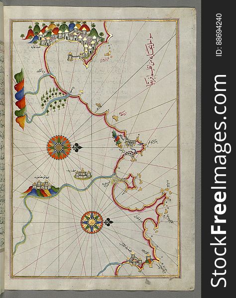 Illuminated Manuscript, Map Of The Algerian Coast From The Port Of Bejaia &x28;BajÄyah&x29; As Far As Annaba &x28;Balad Al-Ê¿U