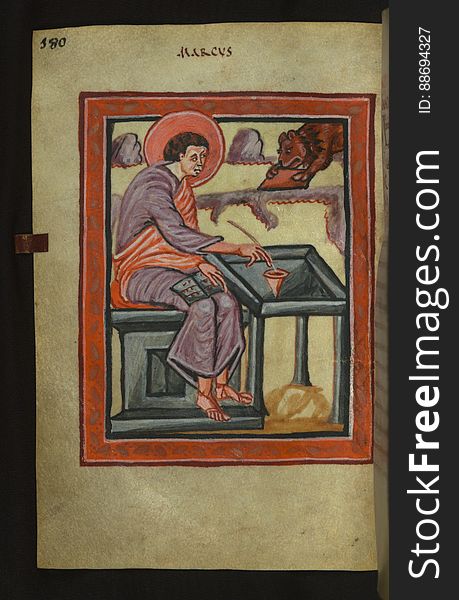 Illuminated Manuscript, Gospels Of Freising, Evangelist Portrait Of Mark, Walters Art Museum Ms. W.4, Fol. 90v