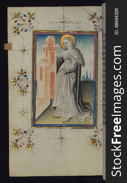 This mid-fifteenth century illuminated Book of Hours is written entirely in Dutch on fine vellum, and is remarkable for its eighteen grisaille miniatures. The technique, wherein the figures are modeled primarily in a gray wash, became a favorite in the Netherlands, and the hand behind the paintings in this manuscript has been identified with a group of artists known as the &#x22;Masters of the Delft Grisailles.&#x22; This manuscript has been grouped with more than a dozen related works, including New York PML M. 349, London, Victoria and Albert Geo. Reid Ms. 32, Leiden B.P.L. 224, Brussels, BR 21696, Antwerp, Plantein Moretus Ms. 49, and the Hague K.B. Ms. 74 G 35. The manuscript is comprised of 152 folios and is almost completely intact, lacking only two miniatures, and retains its original brown leather binding decorated with mythological beasts and a now illegible inscription. The calendar is for the use of Utrecht, which helps localize its original ownership, as might a mostly erased ownership inscription that has been partially recovered by Marrow. The illumination begins the suffrage. This mid-fifteenth century illuminated Book of Hours is written entirely in Dutch on fine vellum, and is remarkable for its eighteen grisaille miniatures. The technique, wherein the figures are modeled primarily in a gray wash, became a favorite in the Netherlands, and the hand behind the paintings in this manuscript has been identified with a group of artists known as the &#x22;Masters of the Delft Grisailles.&#x22; This manuscript has been grouped with more than a dozen related works, including New York PML M. 349, London, Victoria and Albert Geo. Reid Ms. 32, Leiden B.P.L. 224, Brussels, BR 21696, Antwerp, Plantein Moretus Ms. 49, and the Hague K.B. Ms. 74 G 35. The manuscript is comprised of 152 folios and is almost completely intact, lacking only two miniatures, and retains its original brown leather binding decorated with mythological beasts and a now illegible inscription. The calendar is for the use of Utrecht, which helps localize its original ownership, as might a mostly erased ownership inscription that has been partially recovered by Marrow. The illumination begins the suffrage.