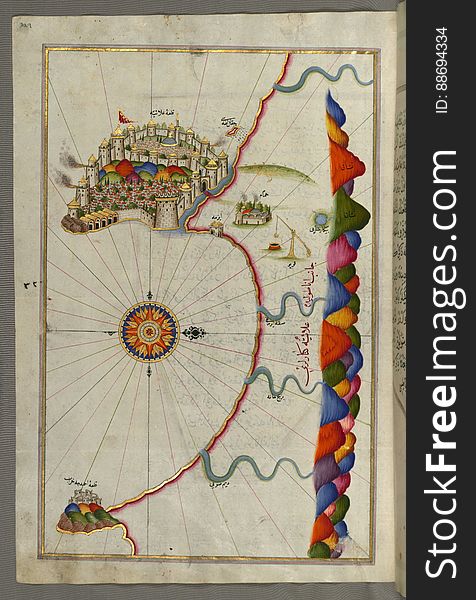 Illuminated Manuscript, Map Of The Fortress Of Alanya &x28;Ê¿AlÄÊ¾iye, Alaiye&x29; &x28;Turkey&x29; From Book On Navigation,