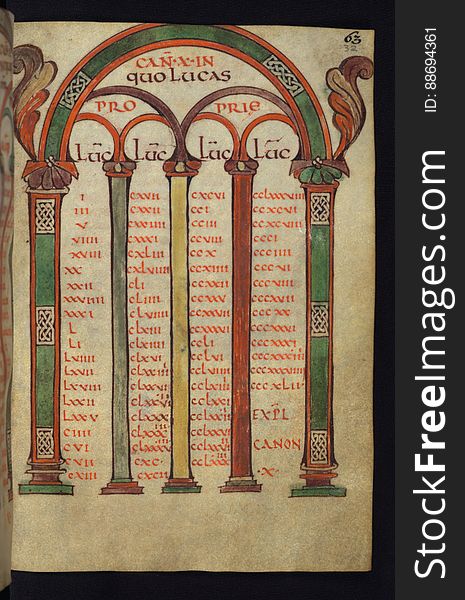 Illuminated Manuscript, Gospels of Freising, Canon tables, Walters Art Museum Ms. W.4, fol. 32r