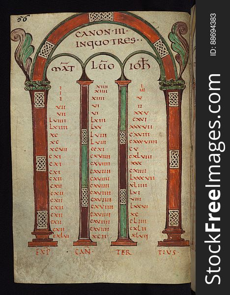 Illuminated Manuscript, Gospels Of Freising, Canon Tables, Walters Art Museum Ms. W.4, Fol. 28v