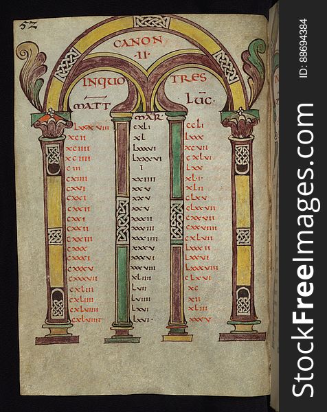 Illuminated Manuscript, Gospels Of Freising,Canon Tables, Walters Art Museum Ms. W.4, Fol. 26v