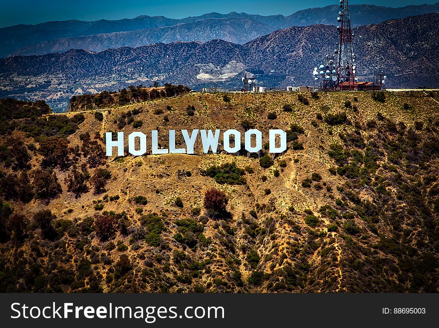 Lighted Hollywood Signage During Daytime