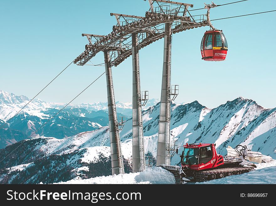 A ski lift at Kitzsteinhorn in the High Tauern range of the Central Eastern Alps in Austria.