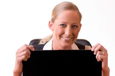 Young Woman Is Looking Above A Laptop Stock Photos
