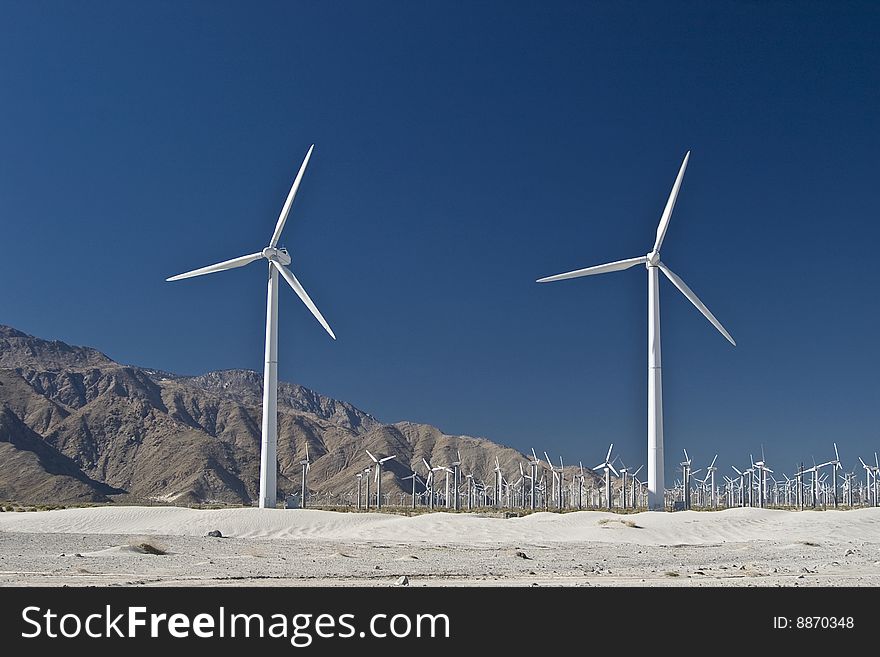 Wind generator farm in the desert near Palm Springs. Wind generator farm in the desert near Palm Springs