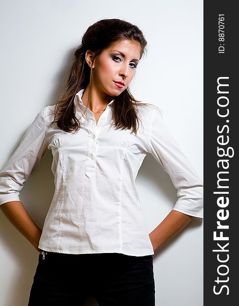 Portrait of attractive young woman in shirt