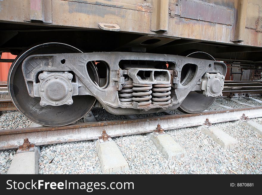 Train wheels on the track.