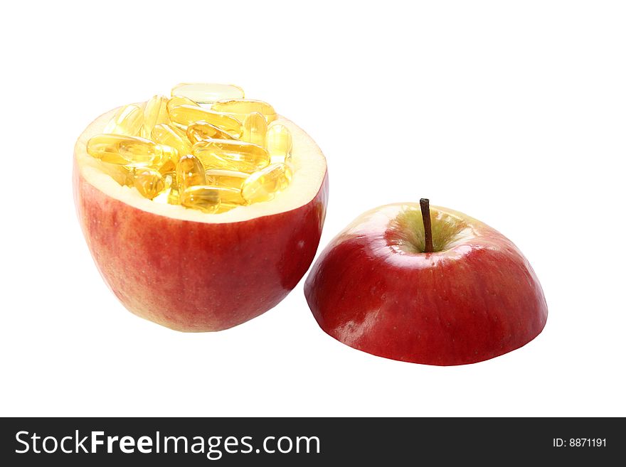Isolated apple with vitamins inside