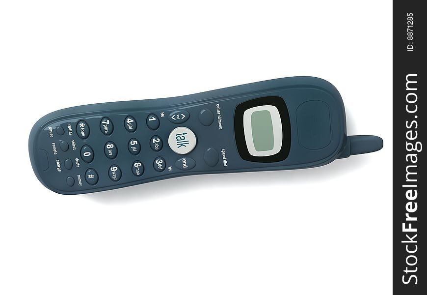 Three dimensional cordless phone on an isolated white background