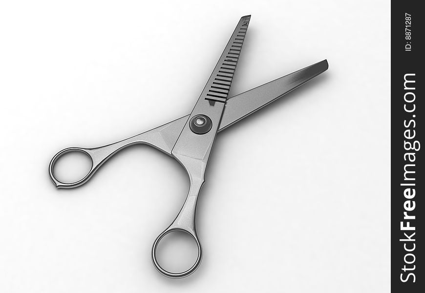Three dimensional metallic scissor on an isolated background