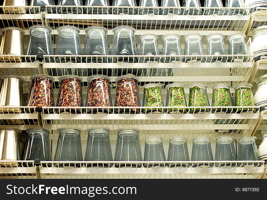 Rows of bottles on the shelf