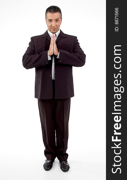 Front View Of Praying Adult Businessman