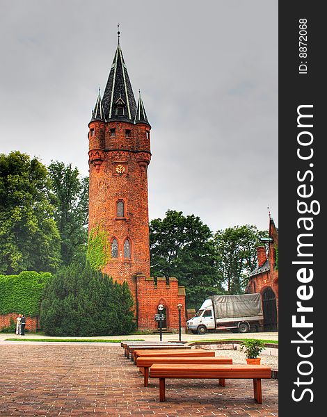 Red tower of Hradec nad Moravici castle from Czech republic