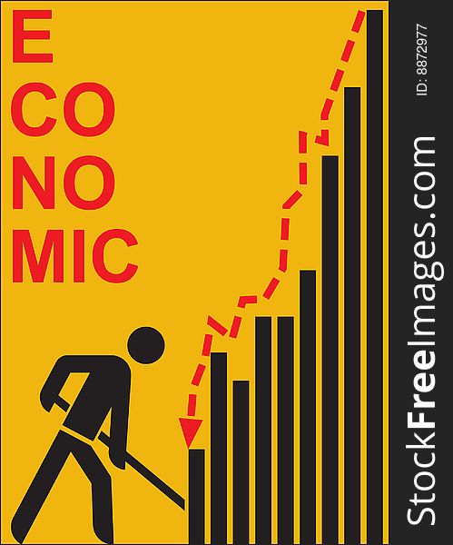 Business diagram of decrease on the background of a worker. Business diagram of decrease on the background of a worker.