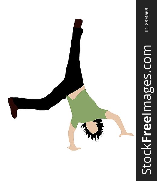 Male doing handstand on white background