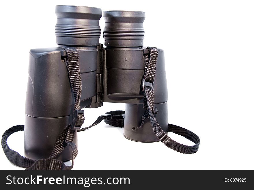 Isolated binoculars standing up, casing made of rubber for best grip