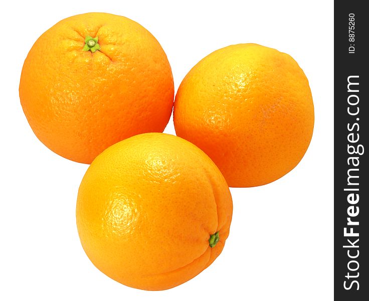 Three nice fresh oranges isolated over white with clipping path