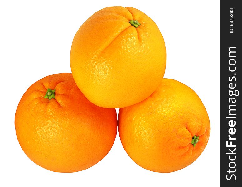 Three nice fresh oranges isolated over white with clipping path