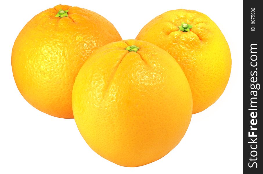 Tree nice fresh oranges isolated over white with clipping path