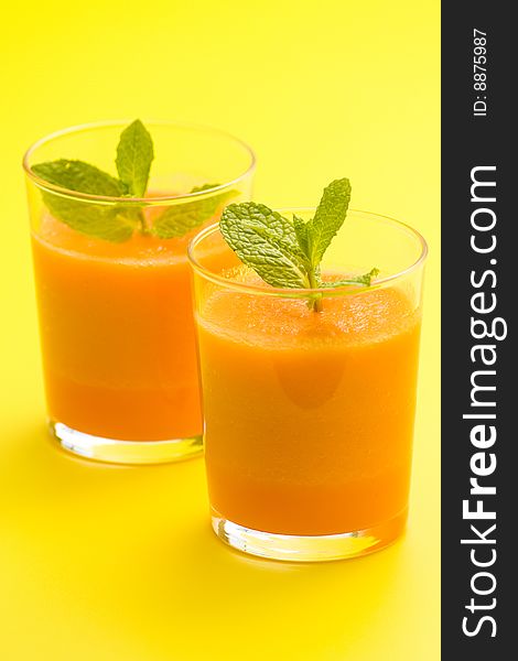 Delicious and fresh carrot juice and mint